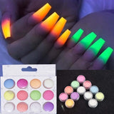12 Boxes/Set Glow In Dark Glitter Nail Phosphorescent Powder Pigment Luminous - Tania's Online Closet, LLC