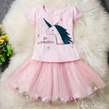 2-6 Years Children's sets Cute Unicorn Short Sleeve T-Shirt+ Mesh Tutu Skirt Outfits 2Pcs Girls - Tania's Online Closet, LLC