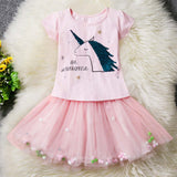 2-6 Years Children's sets Cute Unicorn Short Sleeve T-Shirt+ Mesh Tutu Skirt Outfits 2Pcs Girls - Tania's Online Closet, LLC