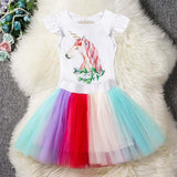 2-6 Years Children's sets Cute Unicorn Short Sleeve T-Shirt+ Mesh Tutu Skirt Outfits 2Pcs Girls - Tania's Online Closet, LLC