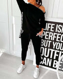 2 Piece Outfit trending Zipper Pockets Irregular Collar Long Sleeve Solid Top+Drawstring Loose Trousers - Tania's Online Closet, LLC