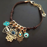 New Arrival Brown Rope Blue Evil Eye Palm Charm Bracelets - Tania's Online Closet, LLC