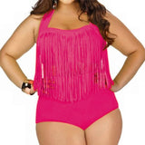 Plus Size Bikini Set Women Swimsuit Retro Push Up Tassel High Waist - Tania's Online Closet
