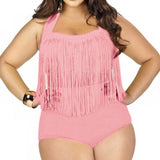 Plus Size Bikini Set Women Swimsuit Retro Push Up Tassel High Waist - Tania's Online Closet