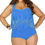 Plus Size Bikini Set Women Swimsuit Retro Push Up Tassel High Waist - Tania's Online Closet