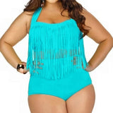 Plus Size Bikini Set Women Swimsuit Retro Push Up Tassel High Waist - Tania's Online Closet