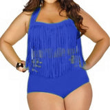 Plus Size Bikini Set Women Swimsuit Retro Push Up Tassel High Waist - Tania's Online Closet