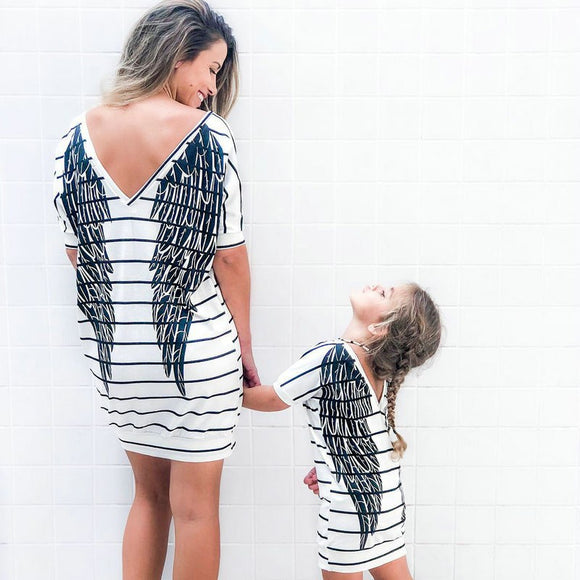 2020 Mother Daughter Short Sleeve Striped Dress Matching Outfits Wings Dresses - Tania's Online Closet, LLC