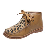New Round Head Leopard Print Leather Boots Winter Ankle Boots for Women with Flat Bottoms - Tania's Online Closet, LLC