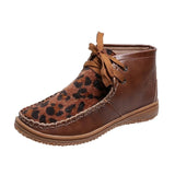 New Round Head Leopard Print Leather Boots Winter Ankle Boots for Women with Flat Bottoms - Tania's Online Closet, LLC