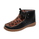 New Round Head Leopard Print Leather Boots Winter Ankle Boots for Women with Flat Bottoms - Tania's Online Closet, LLC