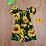 2021 Toddler Girls Off Shoulder Rompers Sunflower Print Jumpsuit Shorts - Tania's Online Closet, LLC