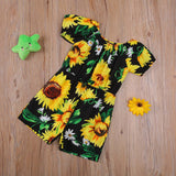2021 Toddler Girls Off Shoulder Rompers Sunflower Print Jumpsuit Shorts - Tania's Online Closet, LLC