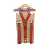 3 Clips Y Back Kid Brown Tan Leather Suspender And Bow Tie Set- Adjustable - Tania's Online Closet, LLC
