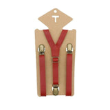 3 Clips Y Back Kid Brown Tan Leather Suspender And Bow Tie Set- Adjustable - Tania's Online Closet, LLC