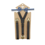 3 Clips Y Back Kid Brown Tan Leather Suspender And Bow Tie Set- Adjustable - Tania's Online Closet, LLC