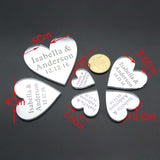 30 pcs Personalized Engraved  Name Card Mirror / Clear MR & MRS Surname Heart Wedding Table Decoration- Favors Customized - Tania's Online Closet, LLC