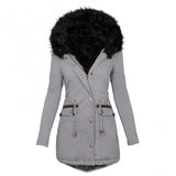 Winter Long Sleeve Faux Fur Hood Mid-length Warm Coat- Parka Snow Jacket - Tania's Online Closet, LLC
