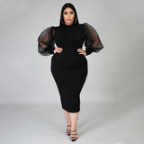 Plus Size Women Bodycon Dresses- Long Sleeve Knee Length - Tania's Online Closet, LLC