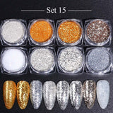 8 Box Mirror Gold Nail Art Glitter Powder Dust Holographic Gold foil Flakes Circle Sequin - Tania's Online Closet, LLC