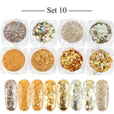 8 Box Mirror Gold Nail Art Glitter Powder Dust Holographic Gold foil Flakes Circle Sequin - Tania's Online Closet, LLC