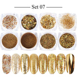 8 Box Mirror Gold Nail Art Glitter Powder Dust Holographic Gold foil Flakes Circle Sequin - Tania's Online Closet, LLC