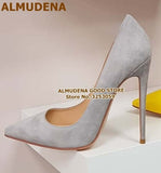 12cm High Heels Suede Pointed Toe Women Stiletto Heels - Tania's Online Closet, LLC