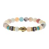 Amader Charm Buddha & Evil Eye 8mm Elastic Round Bright Black Stone Chakra Bracelets - Tania's Online Closet, LLC