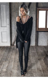 Autumn winter Sexy v neck long sleeve pullover Sexy off shoulder split knitted sweater - Tania's Online Closet, LLC