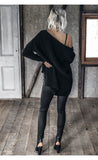 Autumn winter Sexy v neck long sleeve pullover Sexy off shoulder split knitted sweater - Tania's Online Closet, LLC