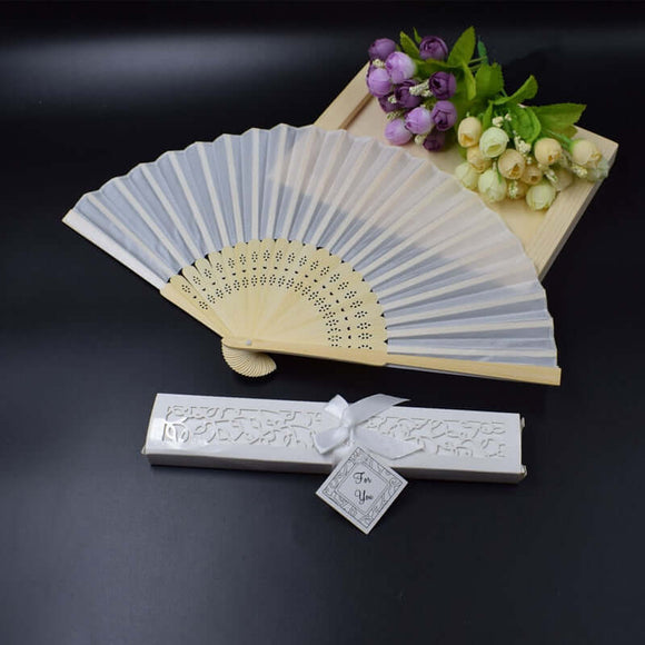 100pcs White Wedding Hand Fan -for Guest in Gift Box with 