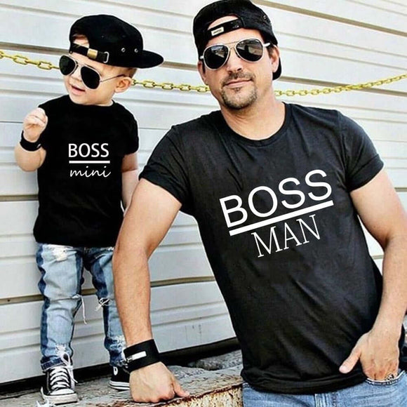 BOSS MAN and BOSS mini Little print Family Matching Father Son tees - Tania's Online Closet, LLC