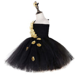 Black Gold Flower Petals Tutu Dress Tulle Girls Evening Pageant Dress - Tania's Online Closet, LLC