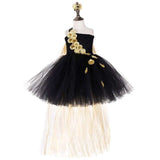 Black Gold Flower Petals Tutu Dress Tulle Girls Evening Pageant Dress - Tania's Online Closet, LLC
