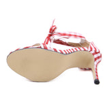 Classic Sandals Women Shoes Scottish Plaid High Heels Cross-Tied Ladies Shoes Ankle Strap High Heel - Tania's Online Closet, LLC