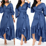 Demin Sundress Women Long Maxi Dress 2021 VONDA 3/4 Lantern Sleeve Sundress - Tania's Online Closet, LLC