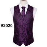 Designer Mens Classic Black Paisley Jacquard Silk Waistcoat Vests Handkerchief Tie Vest Suit Pocket Square Set - Tania's Online Closet, LLC