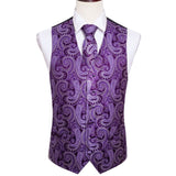 Designer Mens Classic Black Paisley Jacquard Silk Waistcoat Vests Handkerchief Tie Vest Suit Pocket Square Set - Tania's Online Closet, LLC