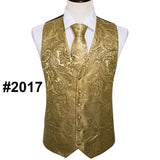 Designer Mens Classic Black Paisley Jacquard Silk Waistcoat Vests Handkerchief Tie Vest Suit Pocket Square Set - Tania's Online Closet, LLC