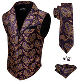 Designer Mens Classic Black Paisley Jacquard Silk Waistcoat Vests Handkerchief Tie Vest Suit Pocket Square Set - Tania's Online Closet, LLC