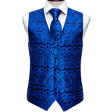Designer Mens Classic Black Paisley Jacquard Silk Waistcoat Vests Handkerchief Tie Vest Suit Pocket Square Set - Tania's Online Closet, LLC