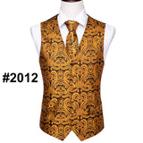 Designer Mens Classic Black Paisley Jacquard Silk Waistcoat Vests Handkerchief Tie Vest Suit Pocket Square Set - Tania's Online Closet, LLC