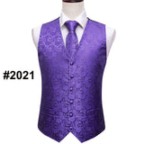 Designer Mens Classic Black Paisley Jacquard Silk Waistcoat Vests Handkerchief Tie Vest Suit Pocket Square Set - Tania's Online Closet, LLC