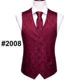 Designer Mens Classic Black Paisley Jacquard Silk Waistcoat Vests Handkerchief Tie Vest Suit Pocket Square Set - Tania's Online Closet, LLC