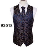 Designer Mens Classic Black Paisley Jacquard Silk Waistcoat Vests Handkerchief Tie Vest Suit Pocket Square Set - Tania's Online Closet, LLC