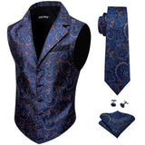 Designer Mens Classic Black Paisley Jacquard Silk Waistcoat Vests Handkerchief Tie Vest Suit Pocket Square Set - Tania's Online Closet, LLC