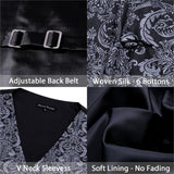 Designer Mens Classic Black Paisley Jacquard Silk Waistcoat Vests Handkerchief Tie Vest Suit Pocket Square Set - Tania's Online Closet, LLC