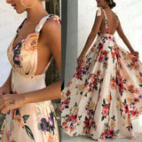 Elegant Sexy Strappy Backless Floral Print Maxi Dress- Women Boho Long Dress - Tania's Online Closet, LLC