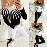 Elegant Women Sweaters Color Matching Patchwork Design High Collar Long Sleeve - Slim Pullovers - Tania's Online Closet, LLC