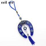 Evil Eye Blue Horseshoe Shape Charm Car Keychain Jewelry Pendant With EVIL EYE BEAD - Tania's Online Closet, LLC